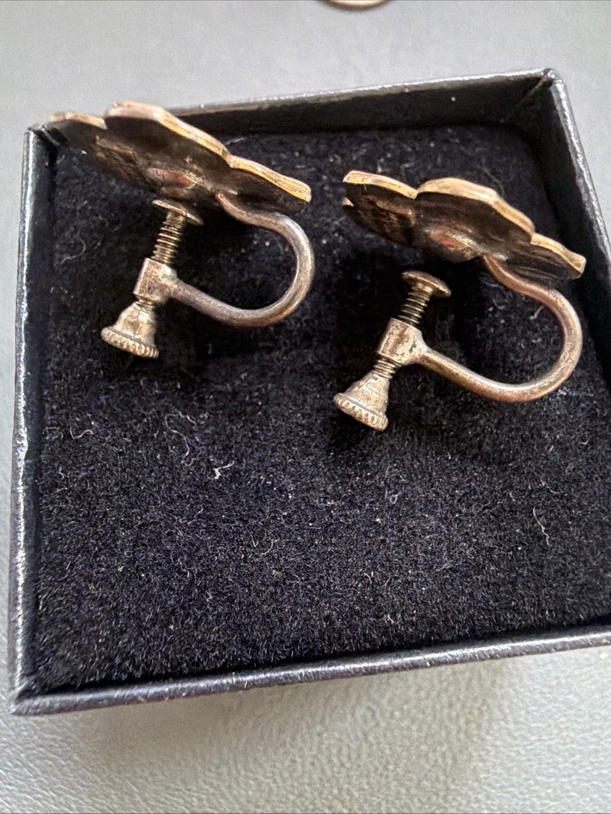 Symmetalic sterling and 14k Rose Flower gold screwback vintage earrings