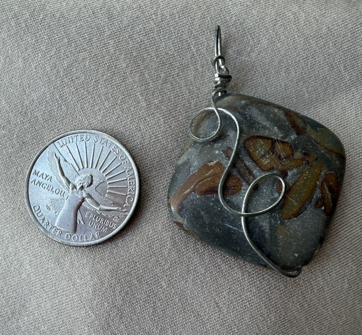 Gorgeous Natural Jasper Handmade Pendant Large stone wrapped in Ribboned Wire