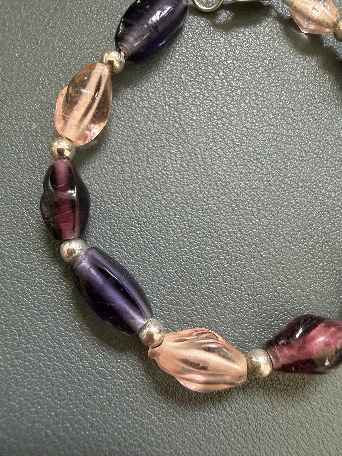 Vintage Sterling Silver-925-Chunky Purple Pink Lavender Stone Bracelet -7 Inch
