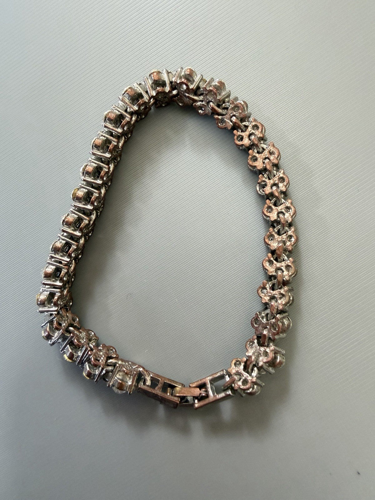 Vintage Silver Tone  White Round Crystal Tennis Bracelet