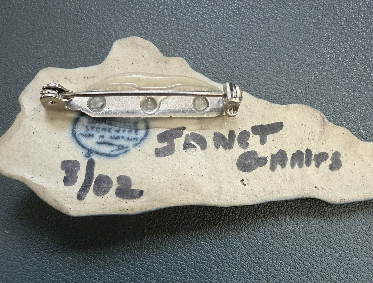 Louisville Stoneware Kentucky American Flag Brooch Handmade Ceramic Signed