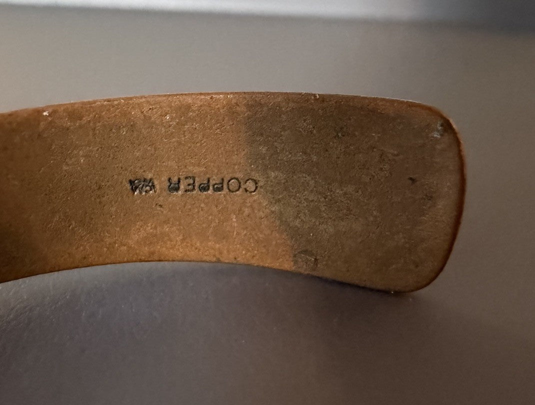 Solid  vintage Copper Cuff Bracelet Designer Marked Vintage Native Or MCM Style