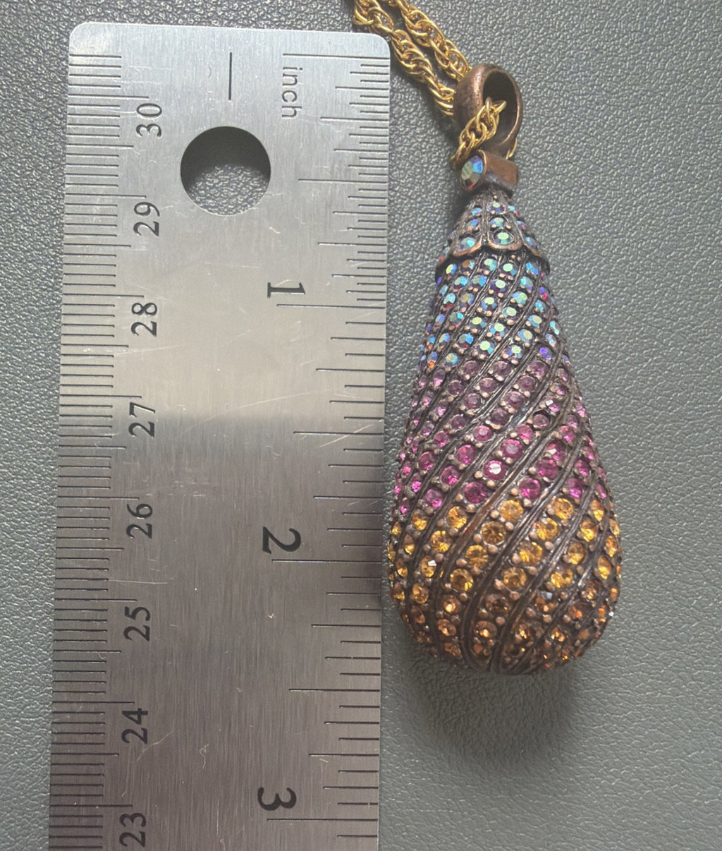 JOAN RIVERS Large Colorful Rainbow Crystal Teardrop Necklace 29inch