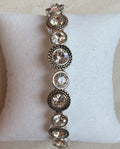 Silver Tone Clear Round Crystal Bezel Set Tennis Link Stretch Bracelet  7.5-8in