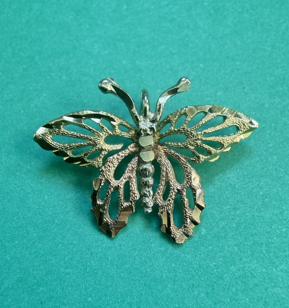 14k Stamped Tri-Color Gold Butterfly Pendant With Stationary Bail .63inchs