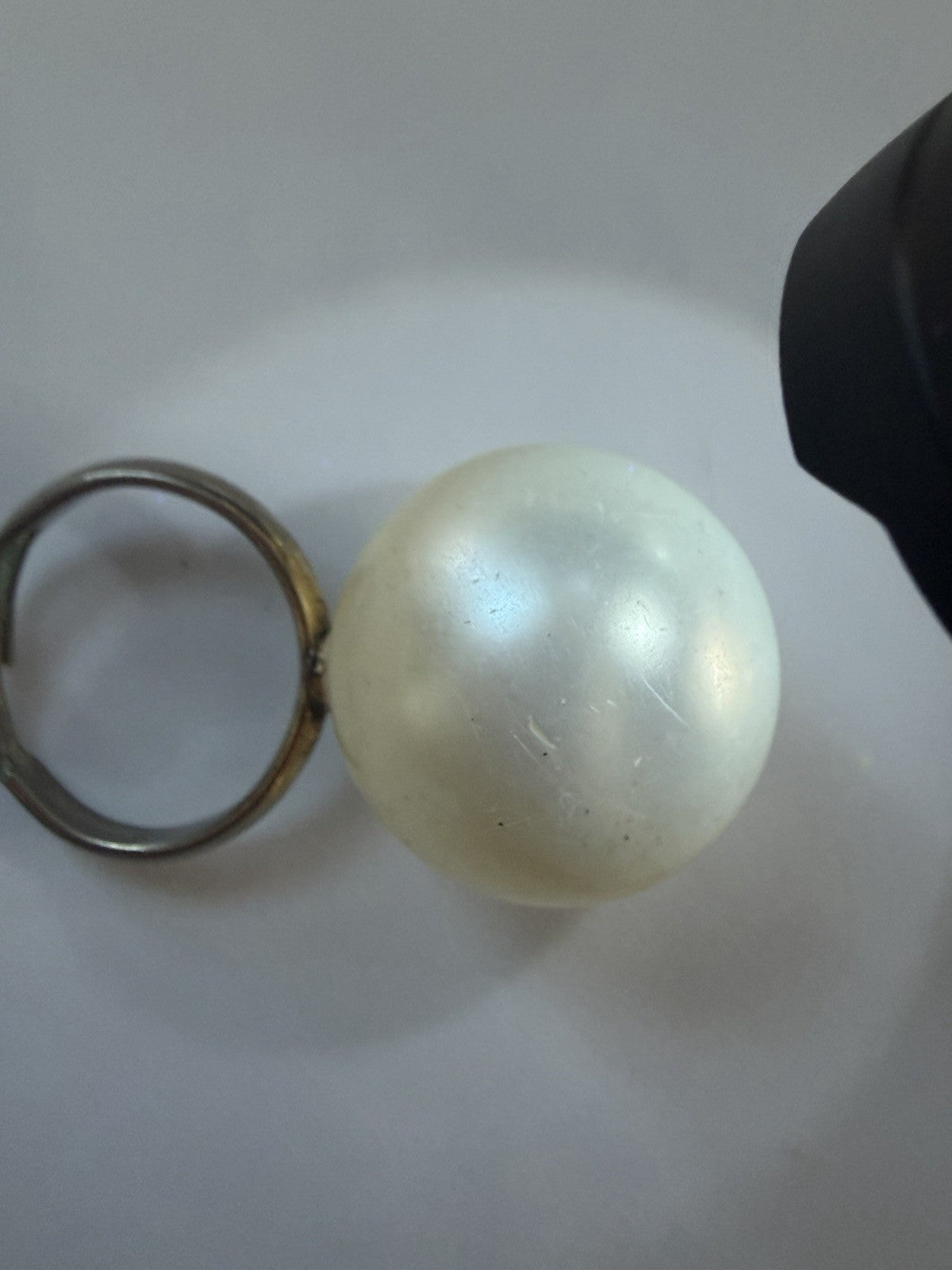 Very Large Solitaire Pearl Silver-tone Ring Adjustable Band