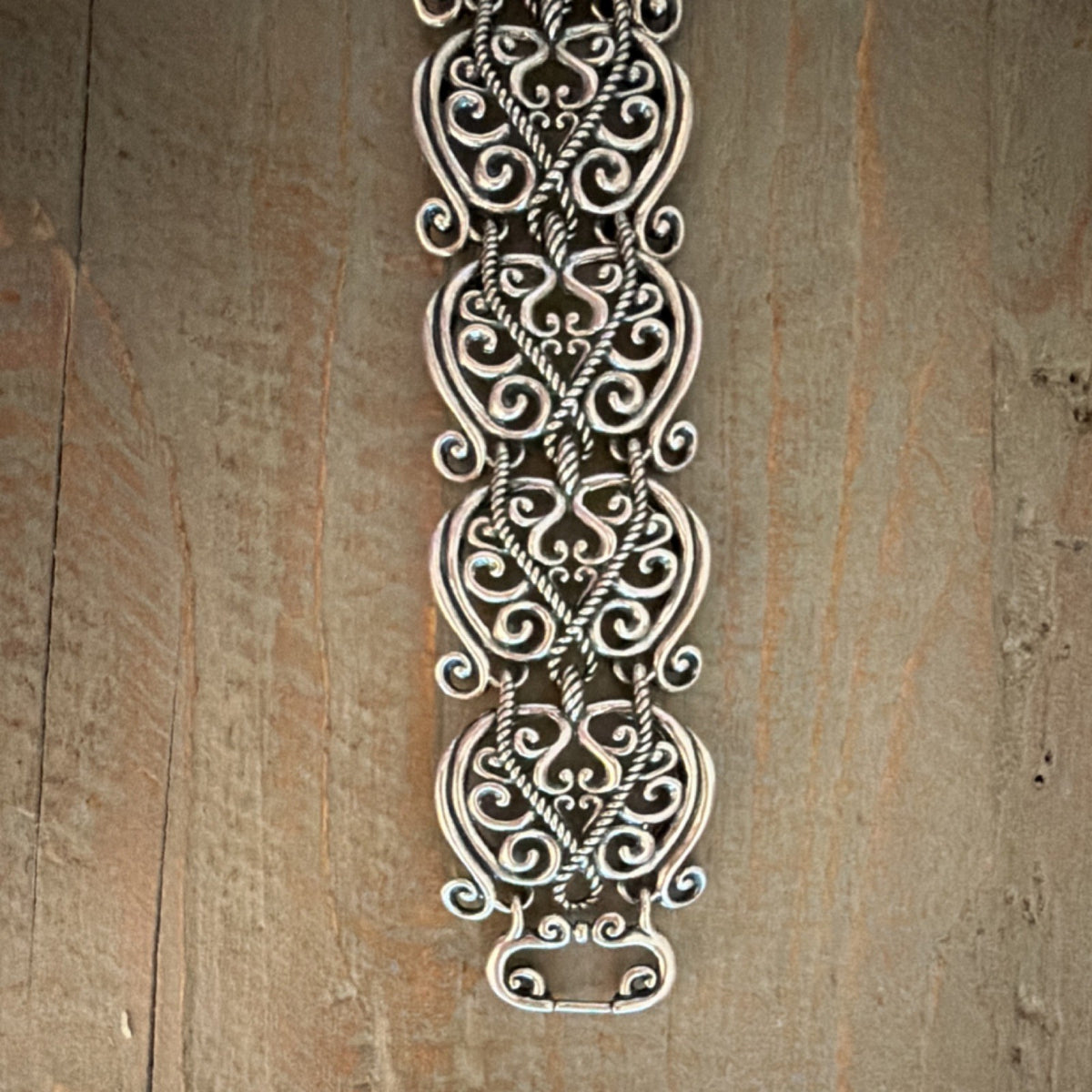 Carolyn Pollack 925 Sterling Silver Filigree Scroll Link Bracelet Southwest 52g