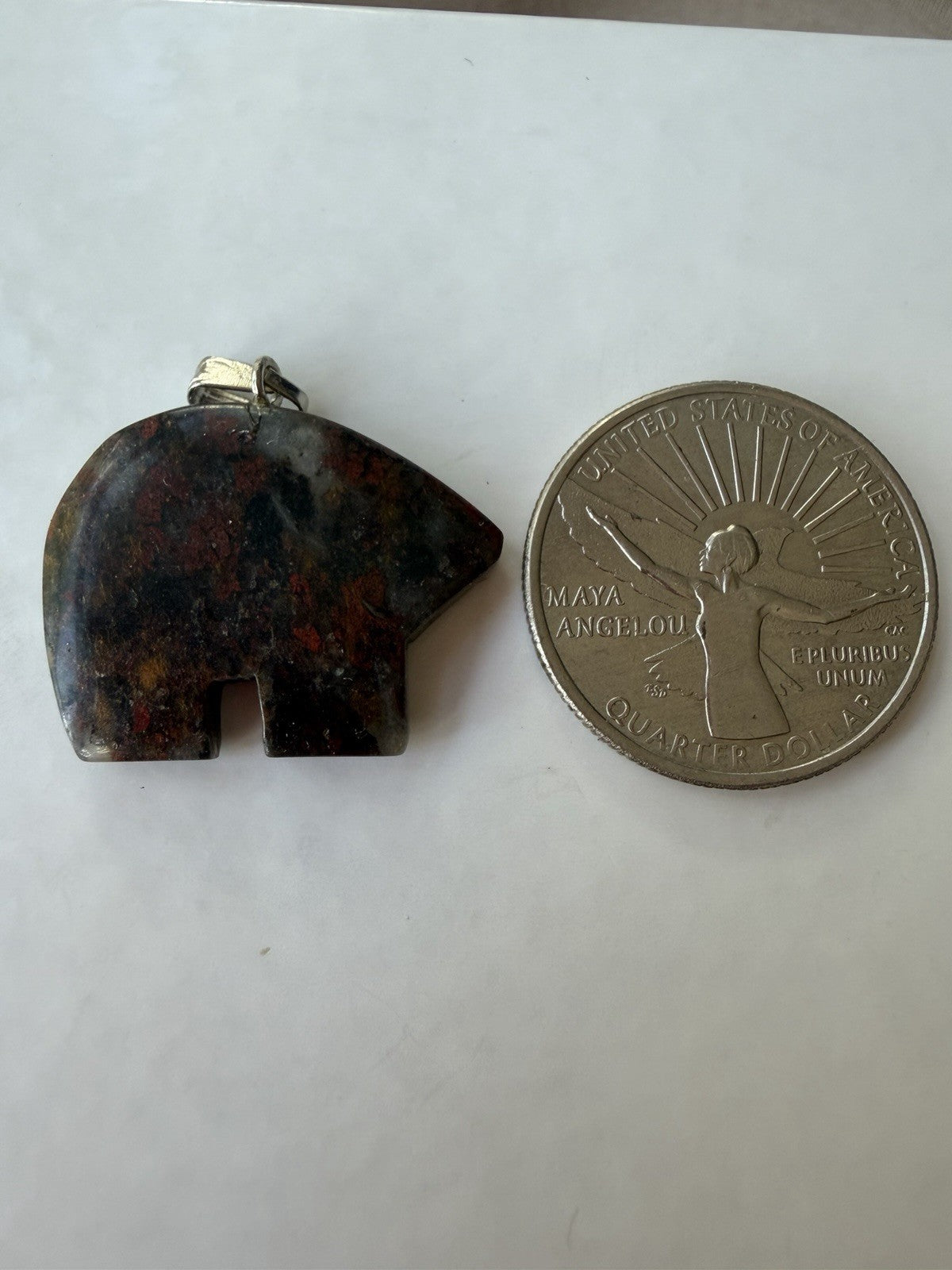 Natural Carved Red Jasper Or Moss Agate Bear Fetish Vintage  Charm Pendant