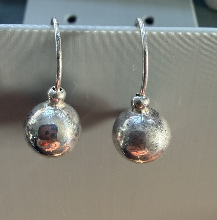 Vintage Signed sterling silver ball drop earrings With Hook Closure