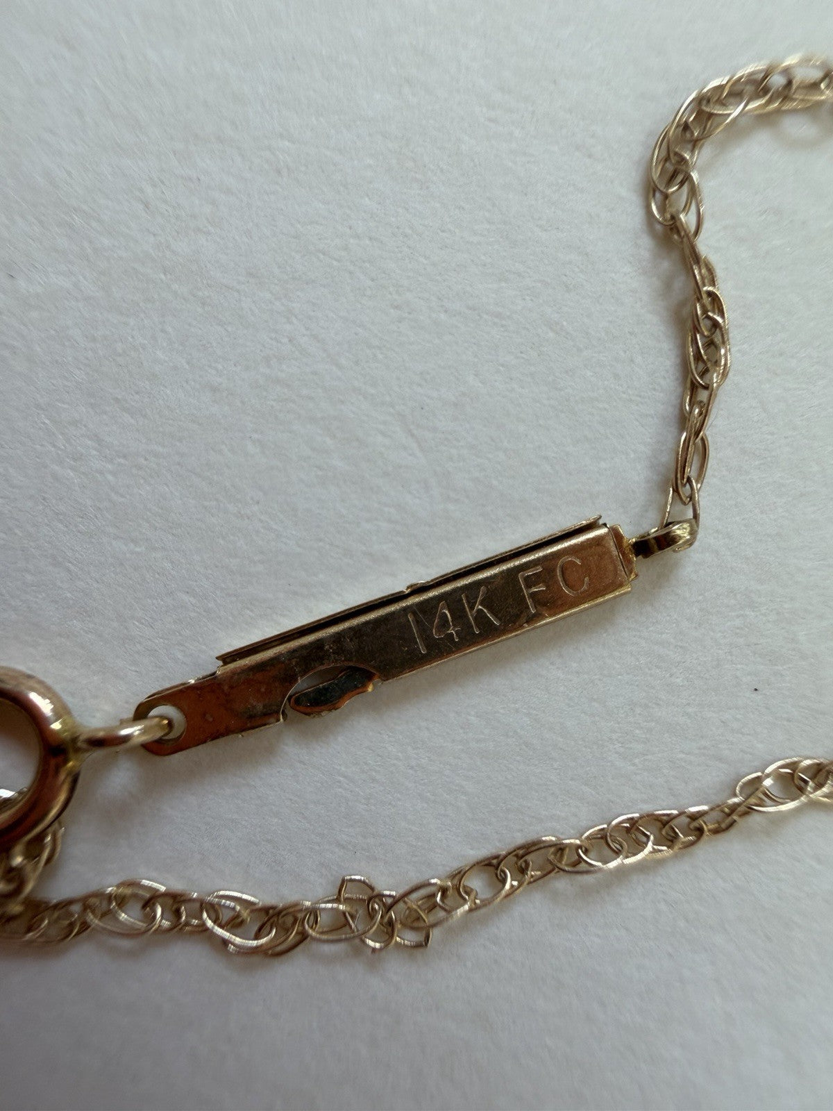 Vintage 14K Yellow Gold Cultured Pearl Station Necklace Dainty Signed FC