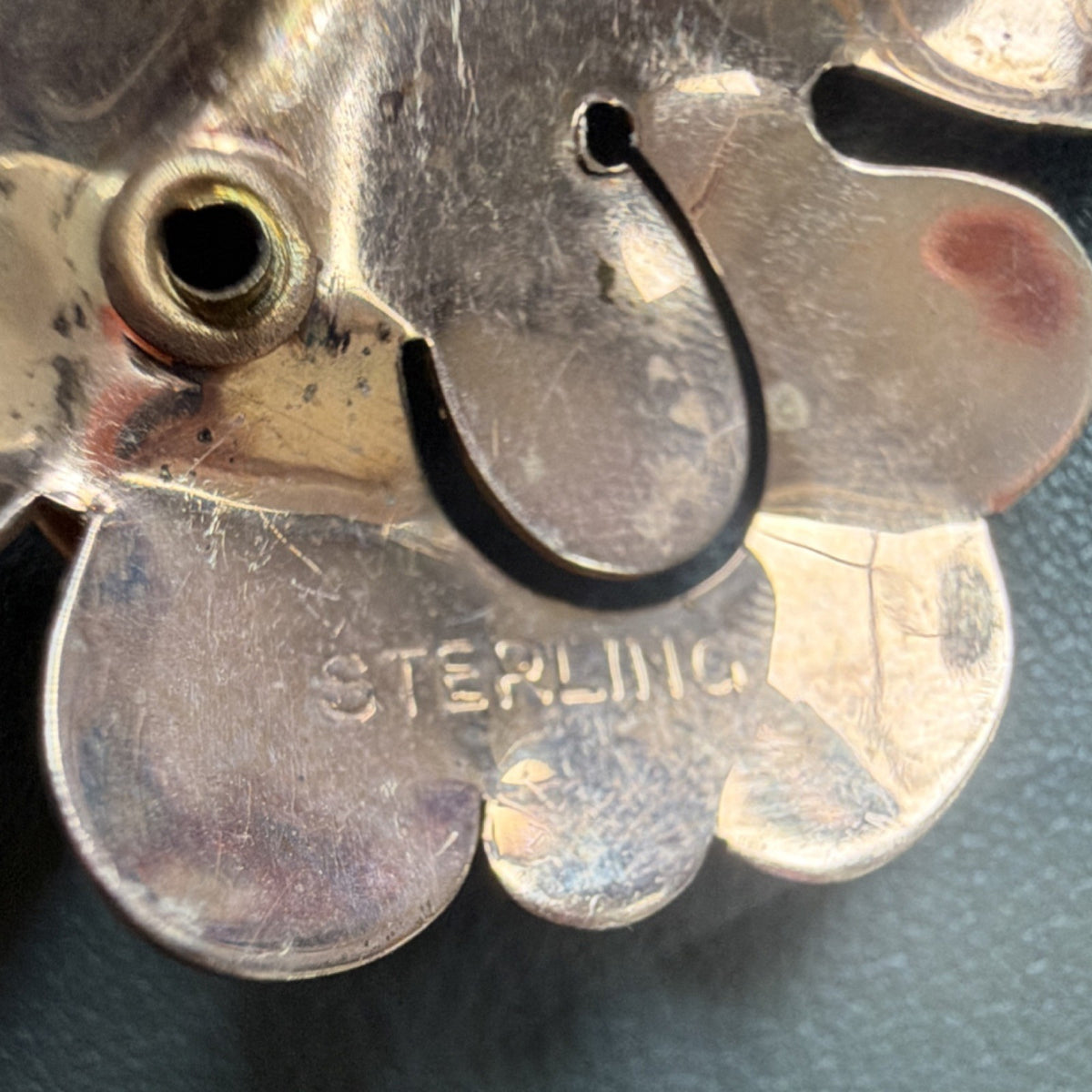 Vintage sterling silver Butterfly Brooch Pin, colored glass stones, 1.75 in
