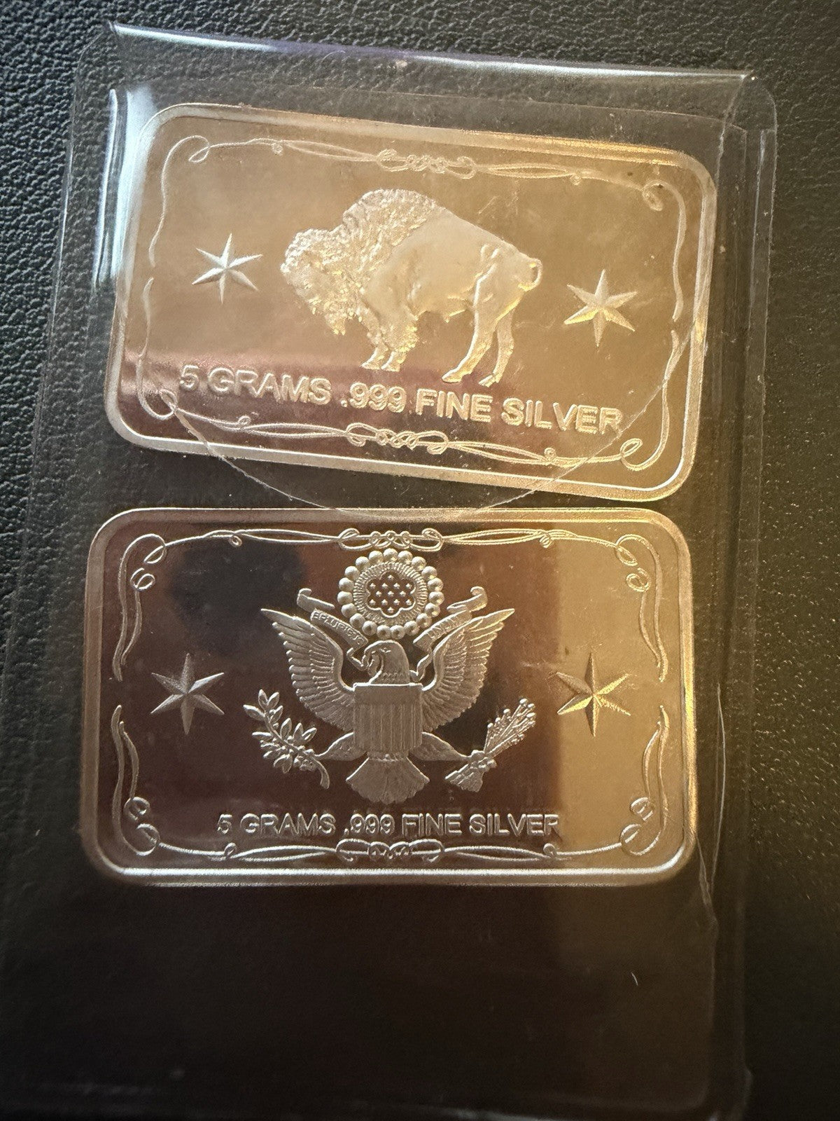 Lot Of  .999 Fine Silver Bars 5 Grams Each Buffalo And Eagle Bullion 10g Total