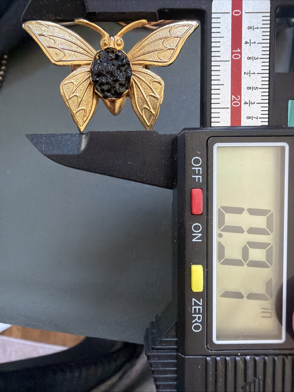 Vintage Jewelry Gold Toned Butterfly Pin Brooch With Black Cabochon