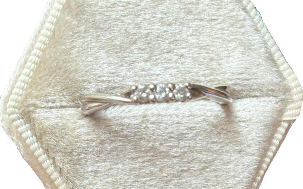 10K White Gold 3 Round Natural Diamond Ring Size 7  simple stacking Band, Signed