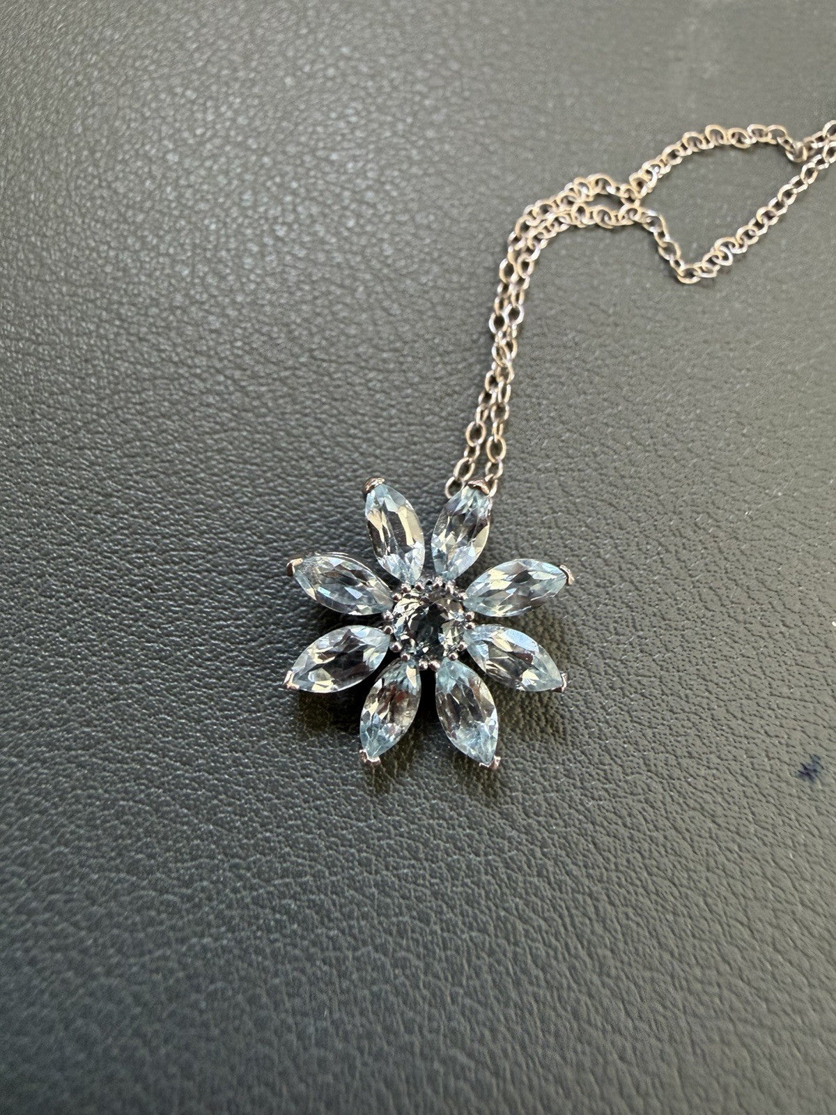 NIB Blue Topaz Flower Sterling Silver Italy 925 Pendant NF on 18" Necklace