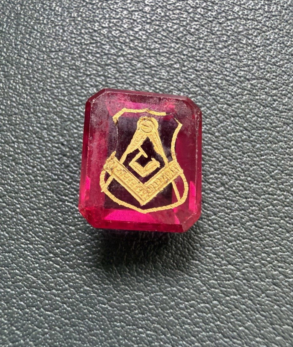 12x10mm Masonic Freemason Gold And Red Ruby Gemstone