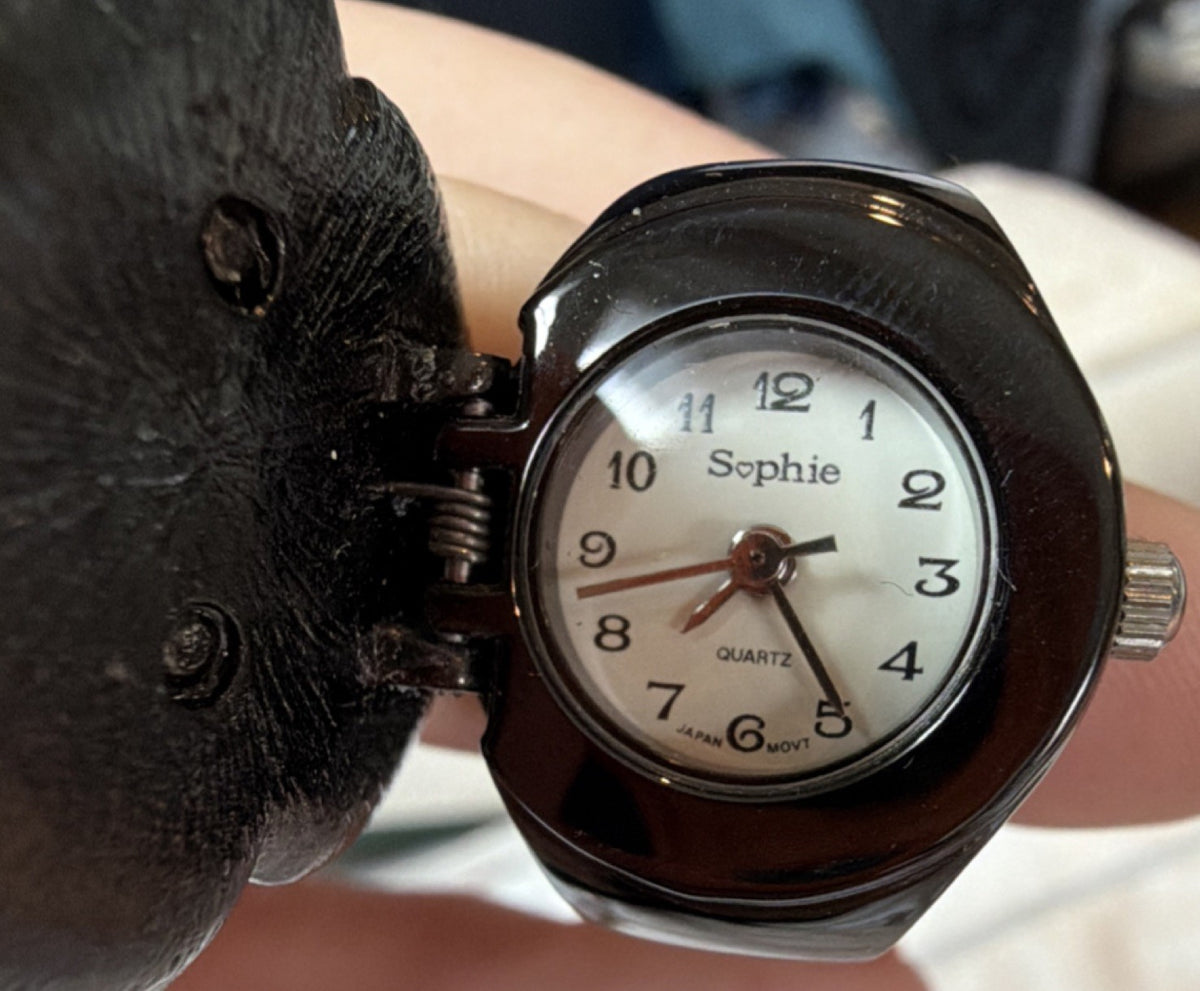 Sophie Women's Dress hidden Quartz ring watch Floral Black Metal Analog