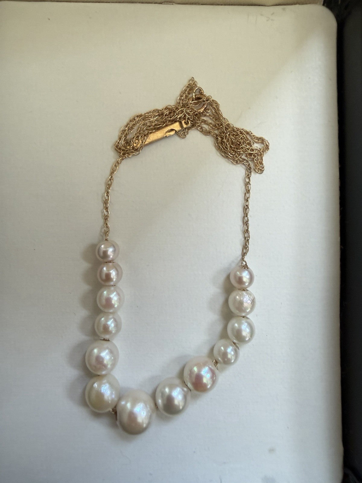 Vintage 14K Yellow Gold Cultured Pearl Station Necklace Dainty Signed FC