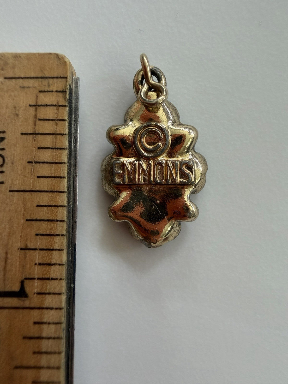 Vintage Signed EMMONS Multicolor Rhinestone Flower Charm Brass Pendant