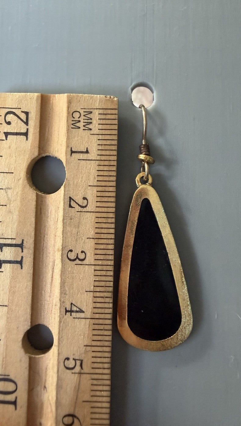 Vintage Laurel Burch Gold Toned & Black Pierced Hook Earrings 1980s