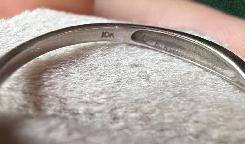 10K White Gold 3 Round Natural Diamond Ring Size 7  simple stacking Band, Signed
