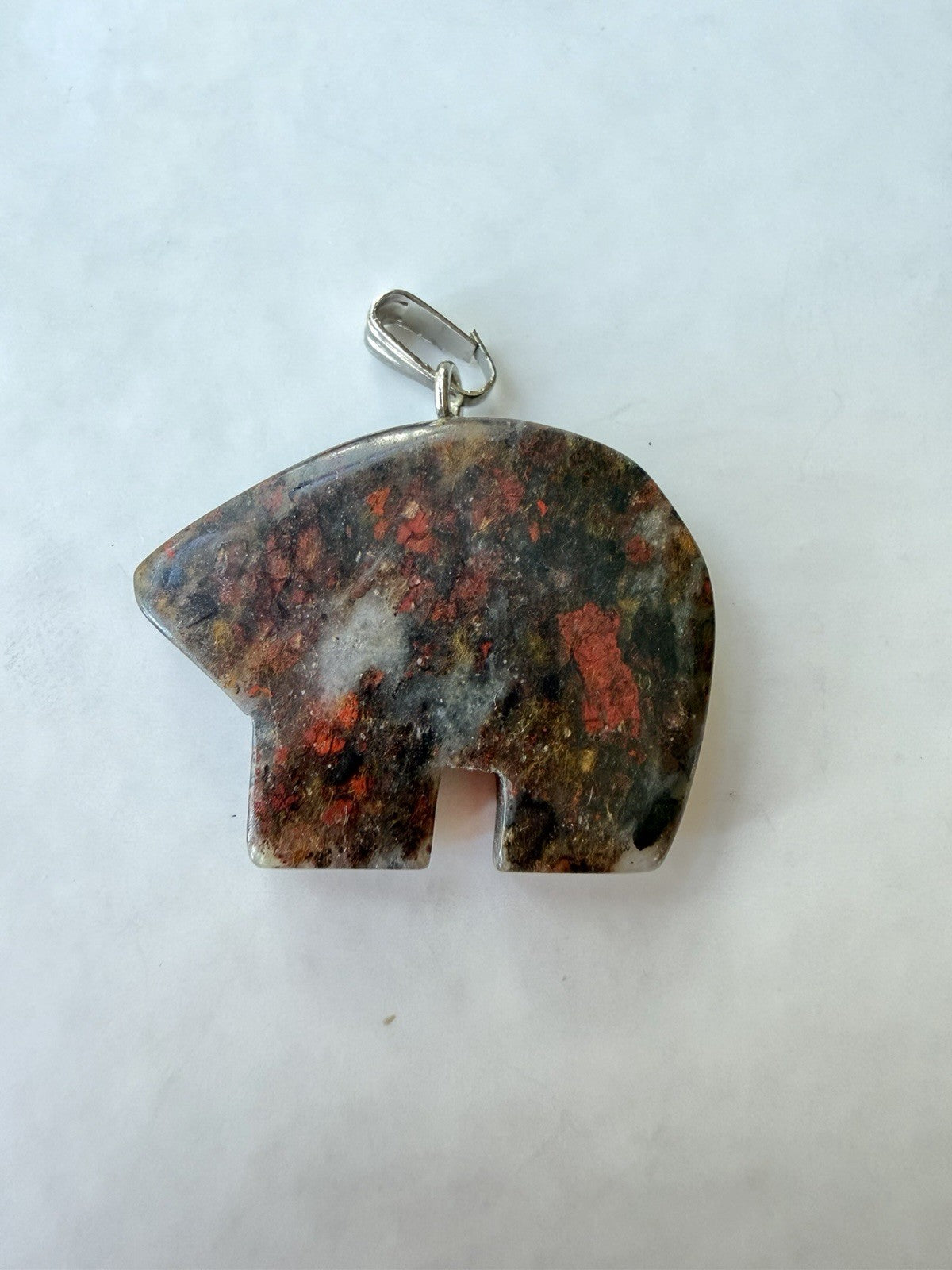 Natural Carved Red Jasper Or Moss Agate Bear Fetish Vintage  Charm Pendant