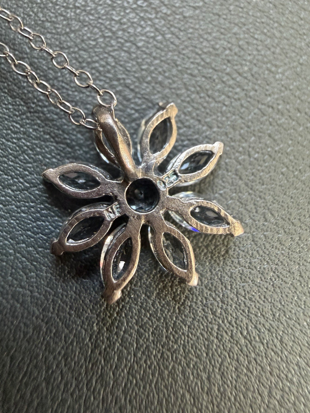 NIB Blue Topaz Flower Sterling Silver Italy 925 Pendant NF on 18" Necklace