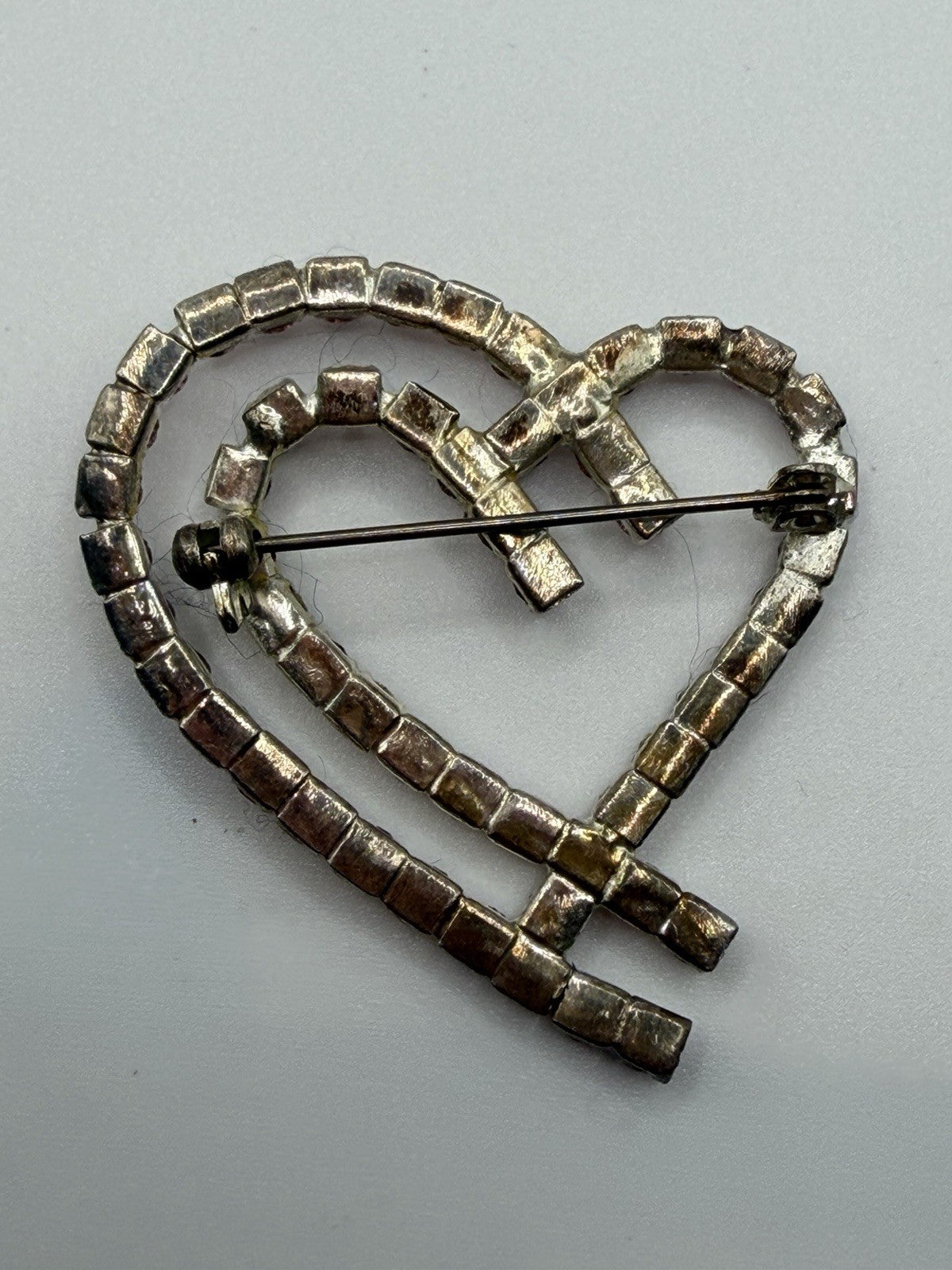 Vintage Y2K Pink Rhinestone Heart Brooch Pin Romantic Coquette Bimbocore Sparkle