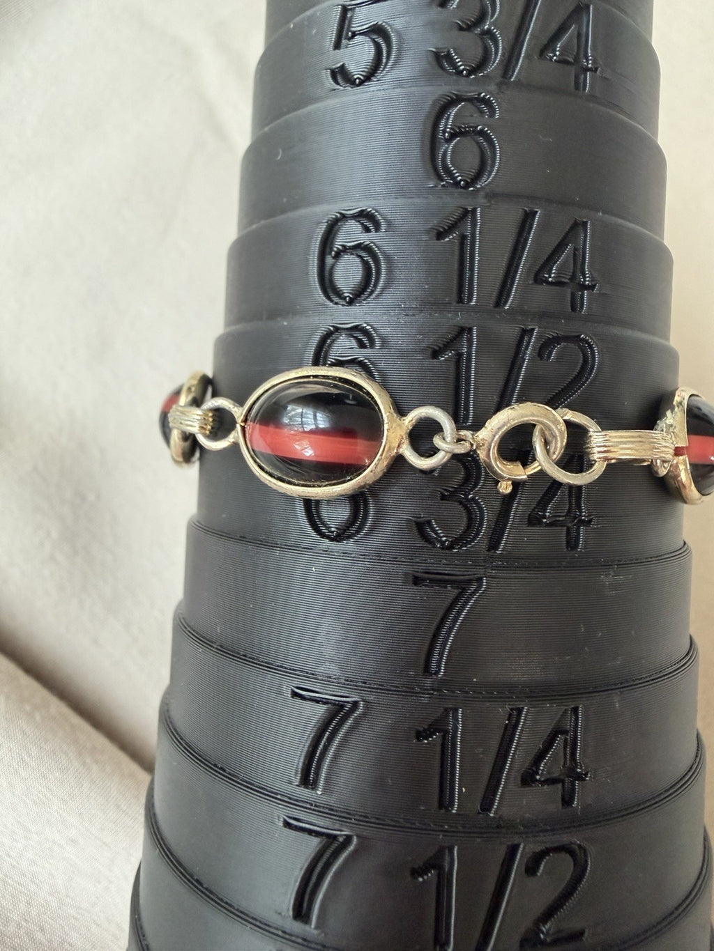 Vintage Bracelet Bezel Set Black & Red Cabochon  Style 1960s