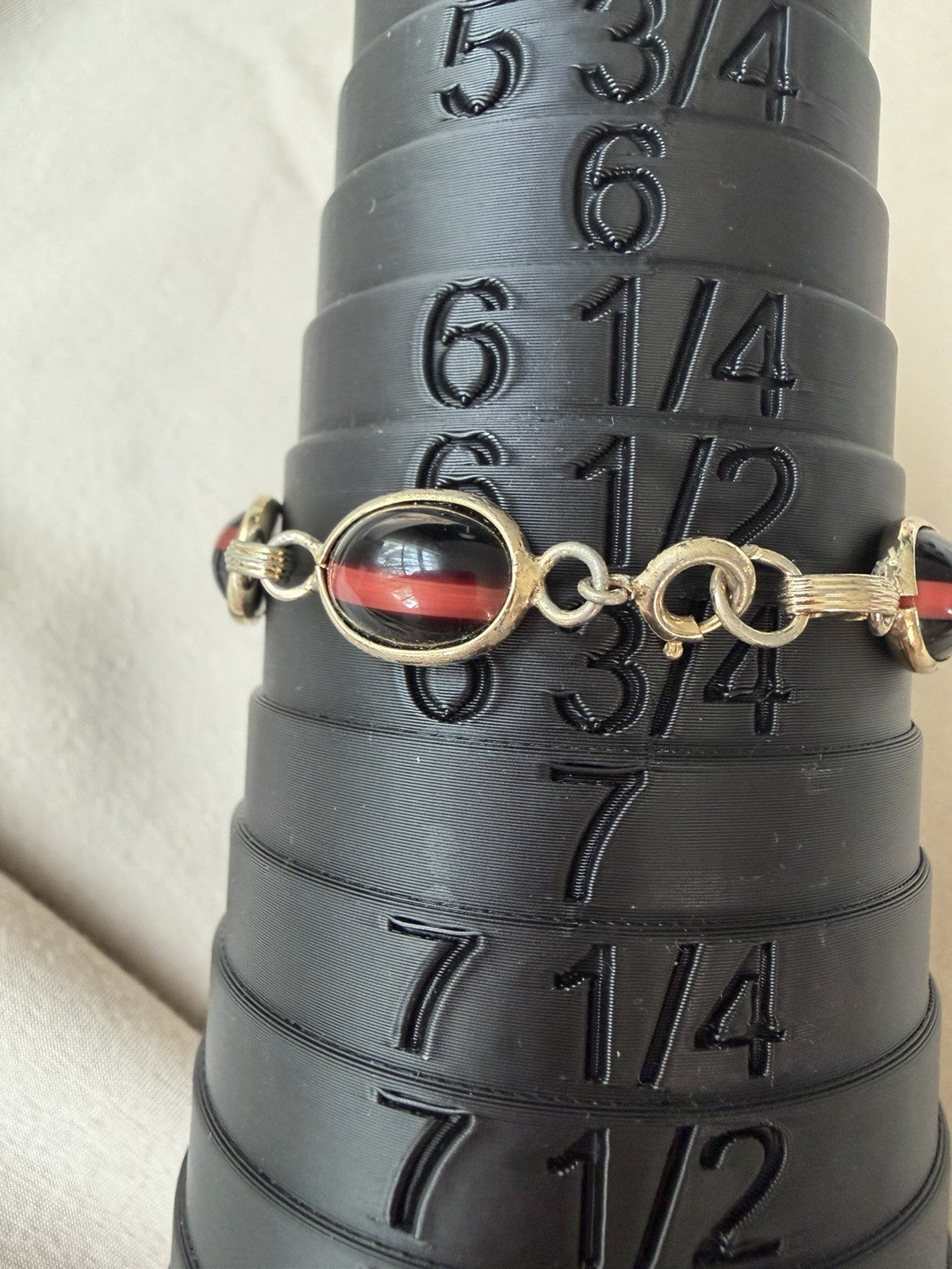 Vintage Bracelet Bezel Set Black & Red Cabochon  Style 1960s