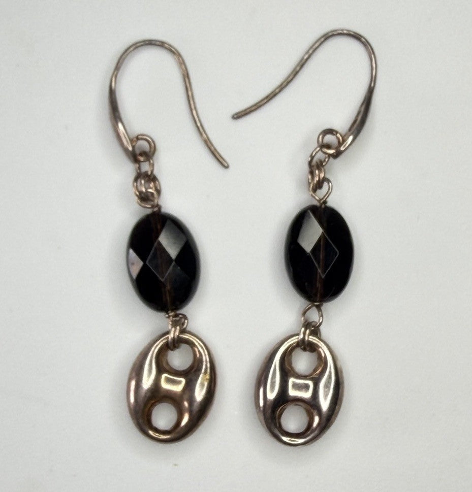 Designer Italy Sterling Silver 925 Smoky Quartz Modernist Dangle Earrings