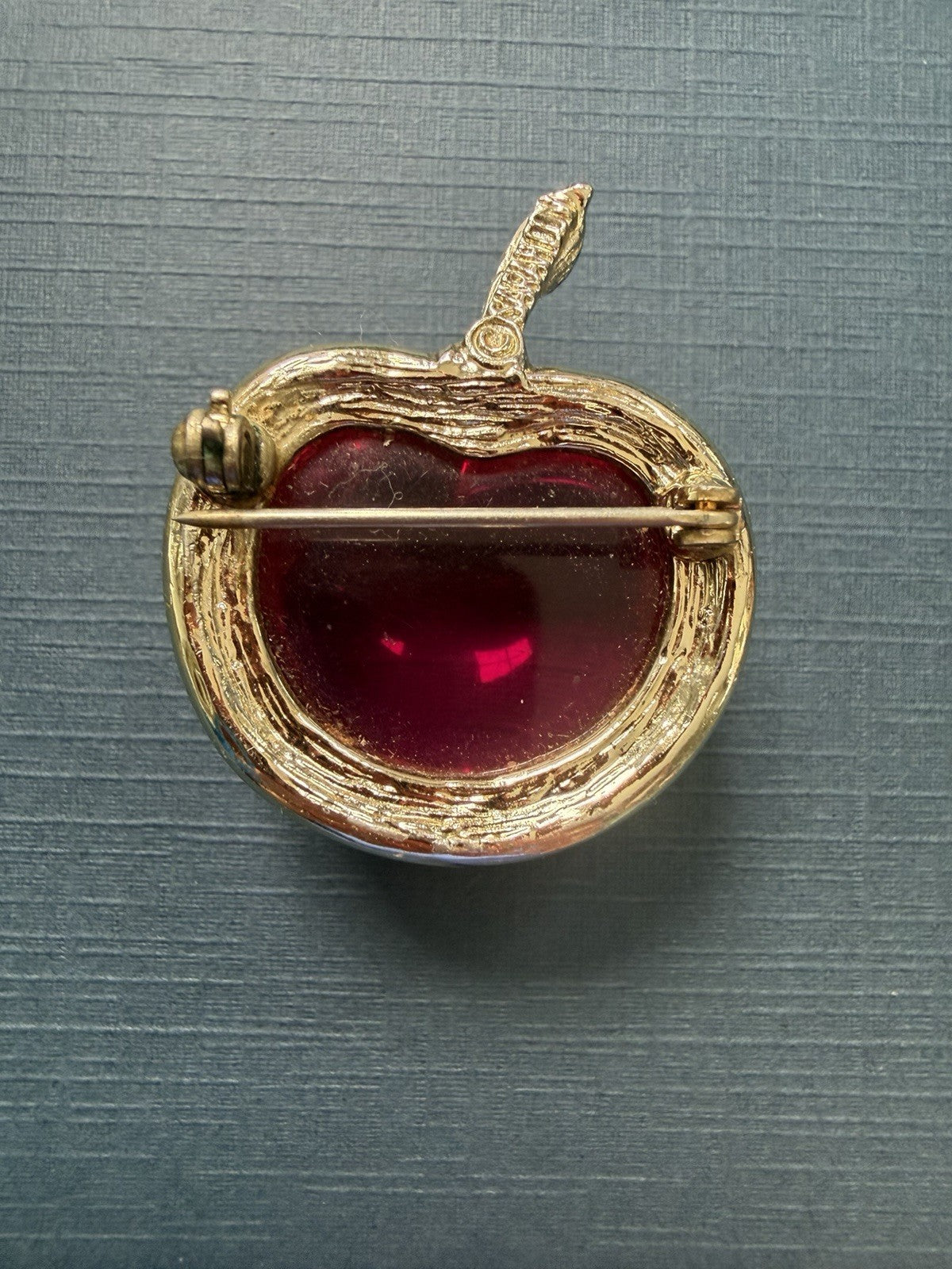 Sarah Coventry Fruit Brooch Pin Apple Peach Designer Figural Lucite (?)