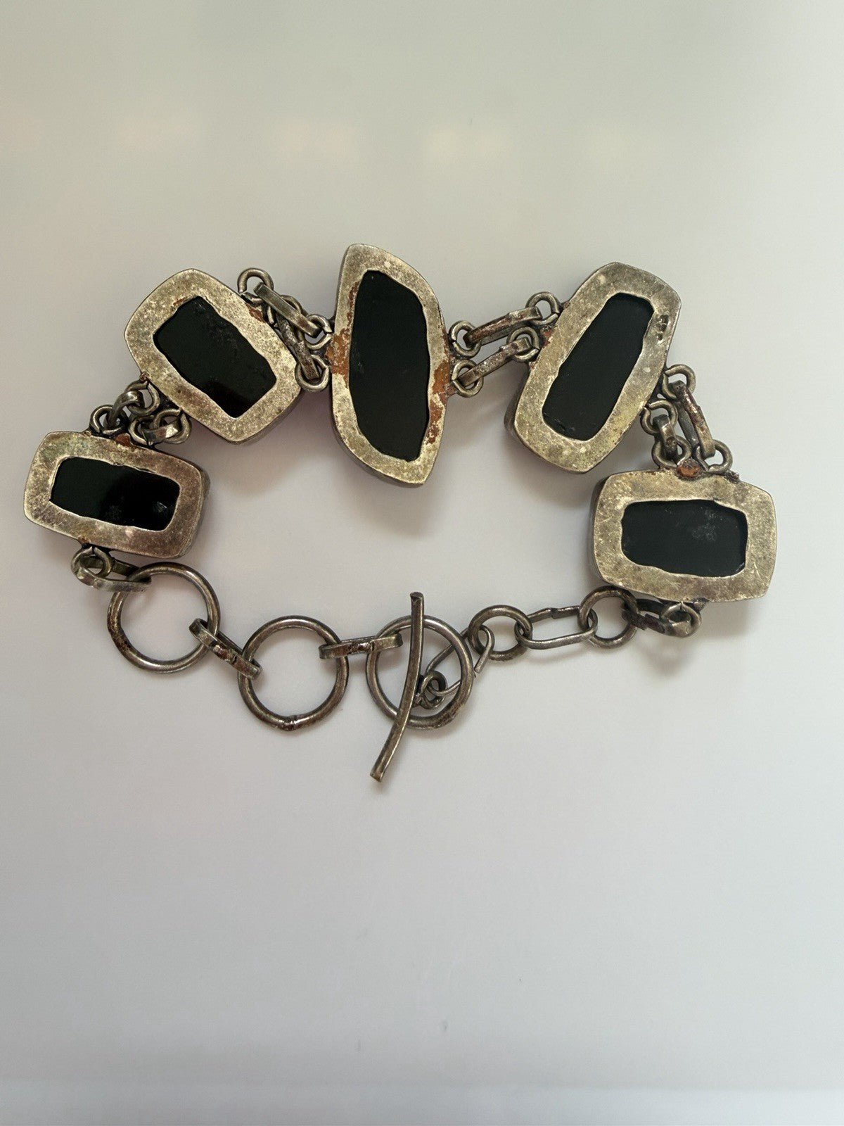 Gorgeous & Glittery Sterling Silver Bracelet Blue Australian (?) Opal Or Opalite