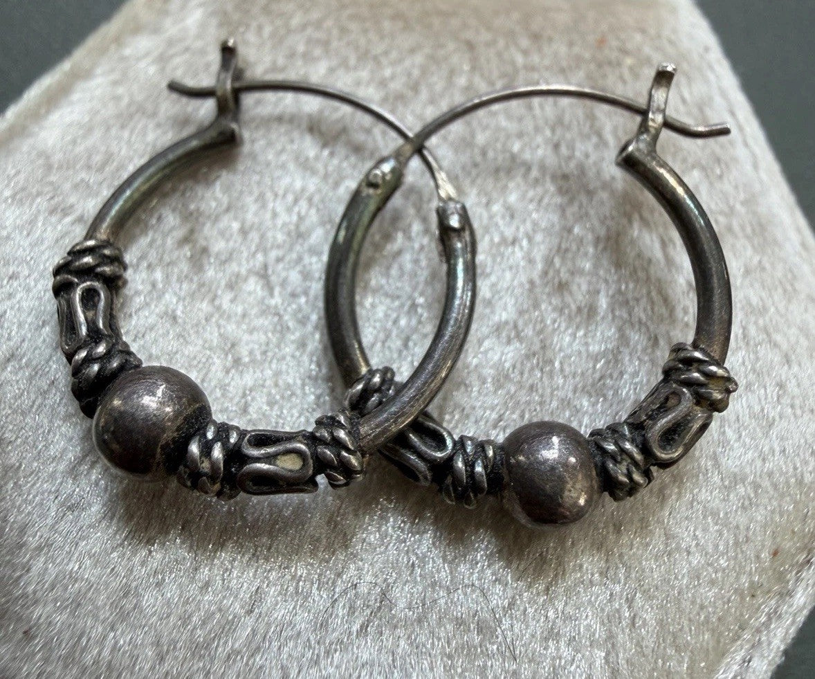 Bali Style 925 Sterling Silver Vintage Dainty Hoop Earrings