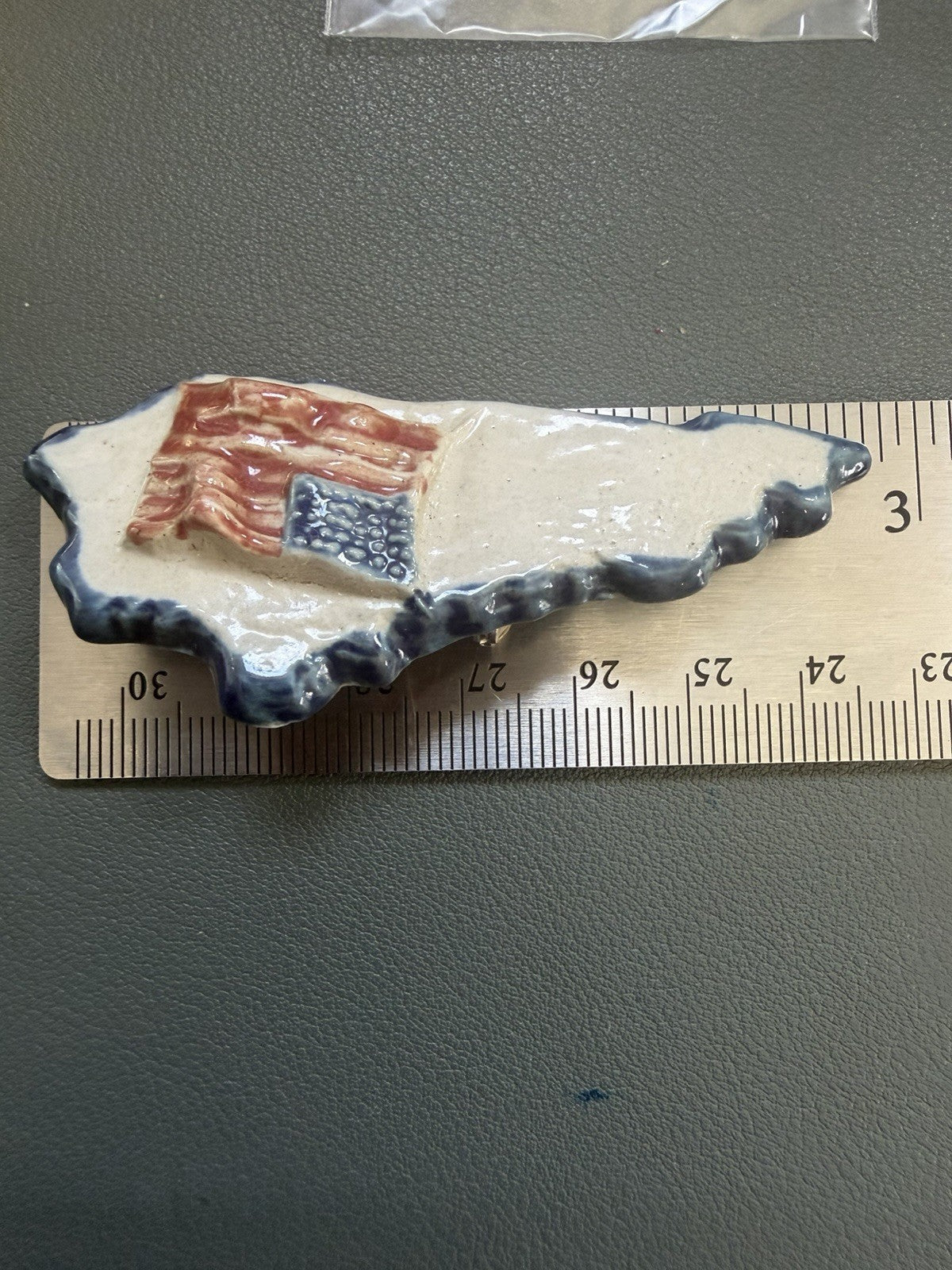Louisville Stoneware Kentucky American Flag Brooch Handmade Ceramic Signed