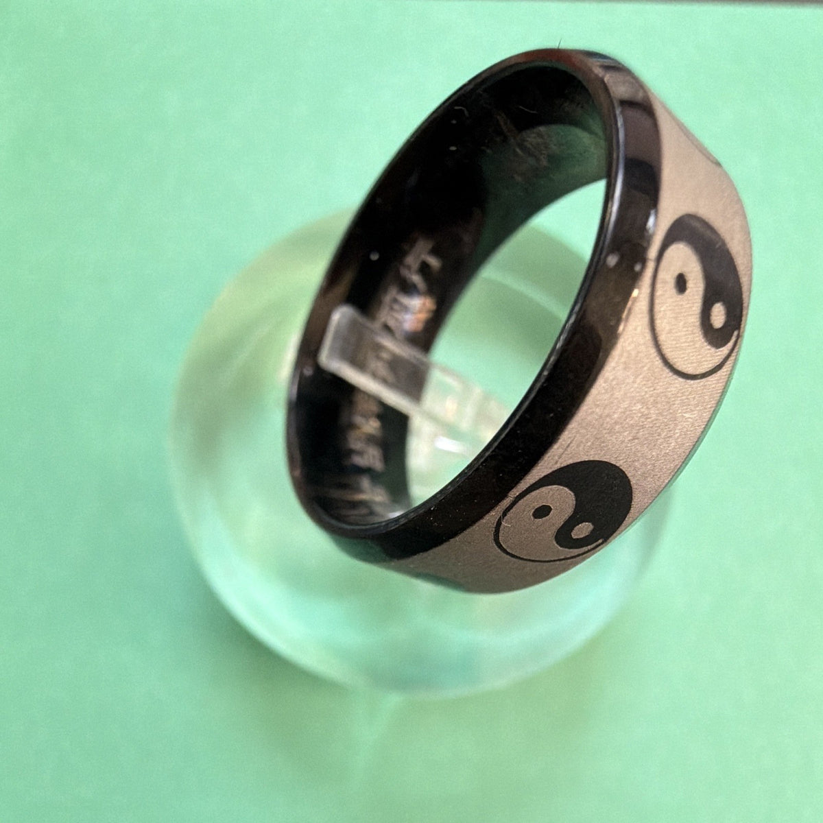 Stainless Steel Black Silver Yin Yang Band Ring Size 8 Signed