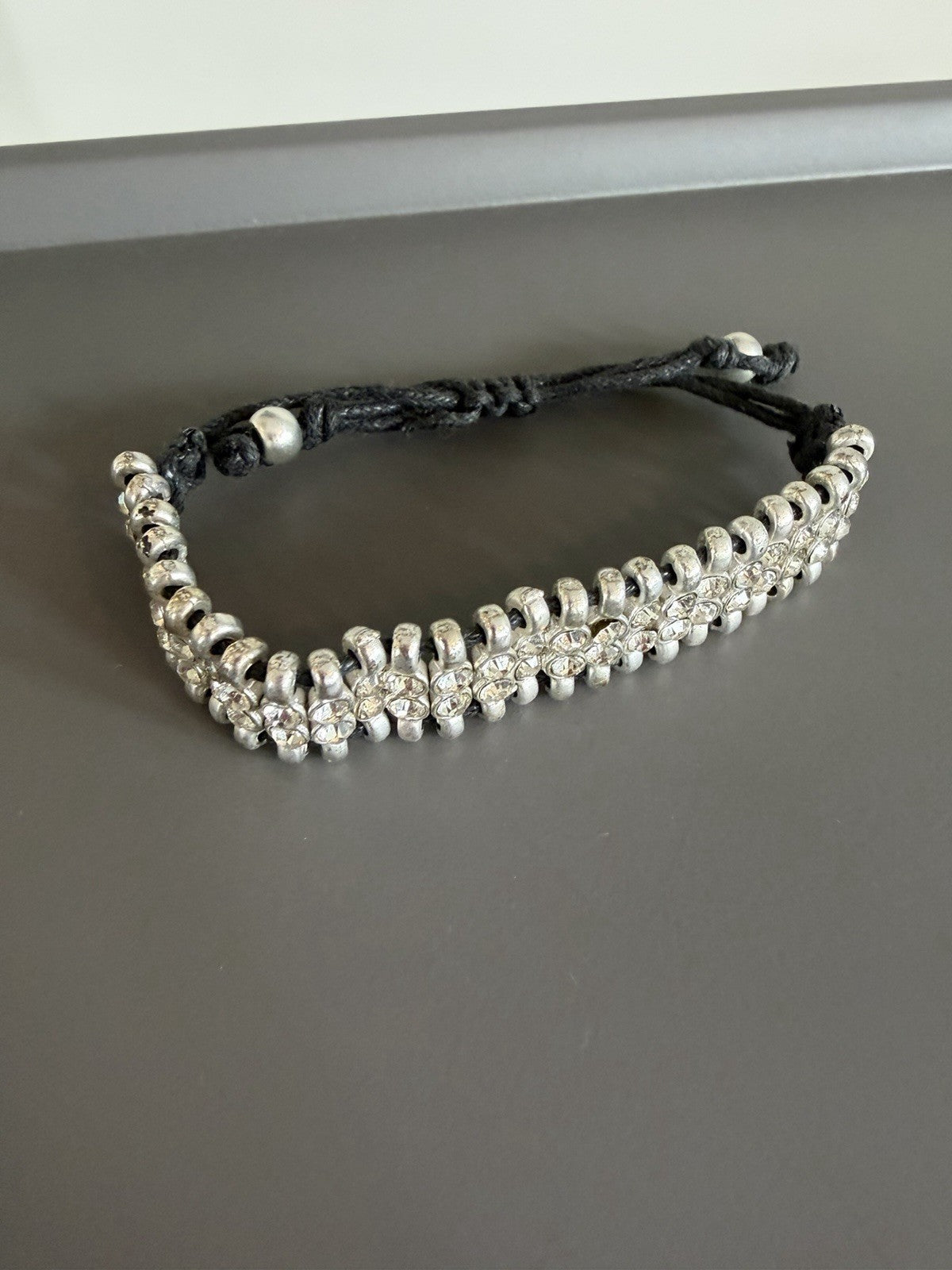 Adjustable PULL CORD DOUBLE ROW RHINESTONE DETAIL BRACELET