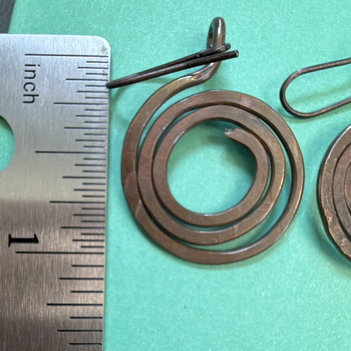 Copper (see note) Spiral Dangle Drop Earrings Hook Closure No Stone 1.25in 6g