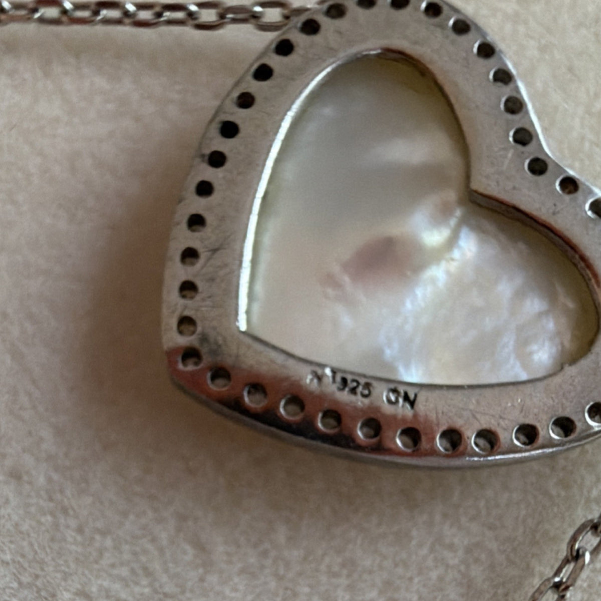 Sterling Silver 925 Heart MOP and Diamond/Clear Stone 925 Chain Necklace