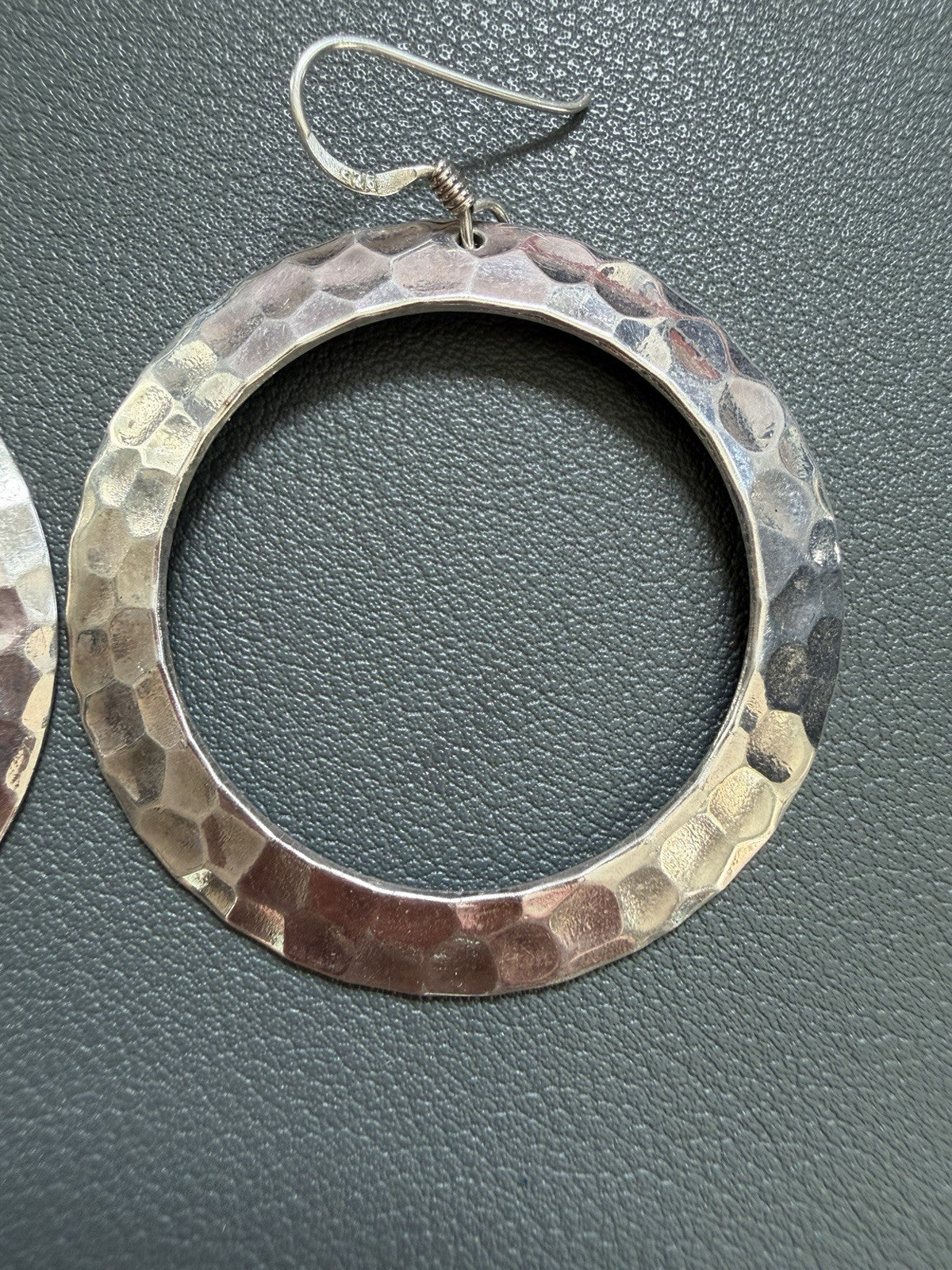 Vintage Signed Sterling Silver 925 Shepherd Hook Hammered Hoop Earrings