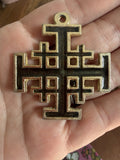 Vintage Jerusalem Cross Pendant Large Gold Tone Green Enamel Holy Land Christian