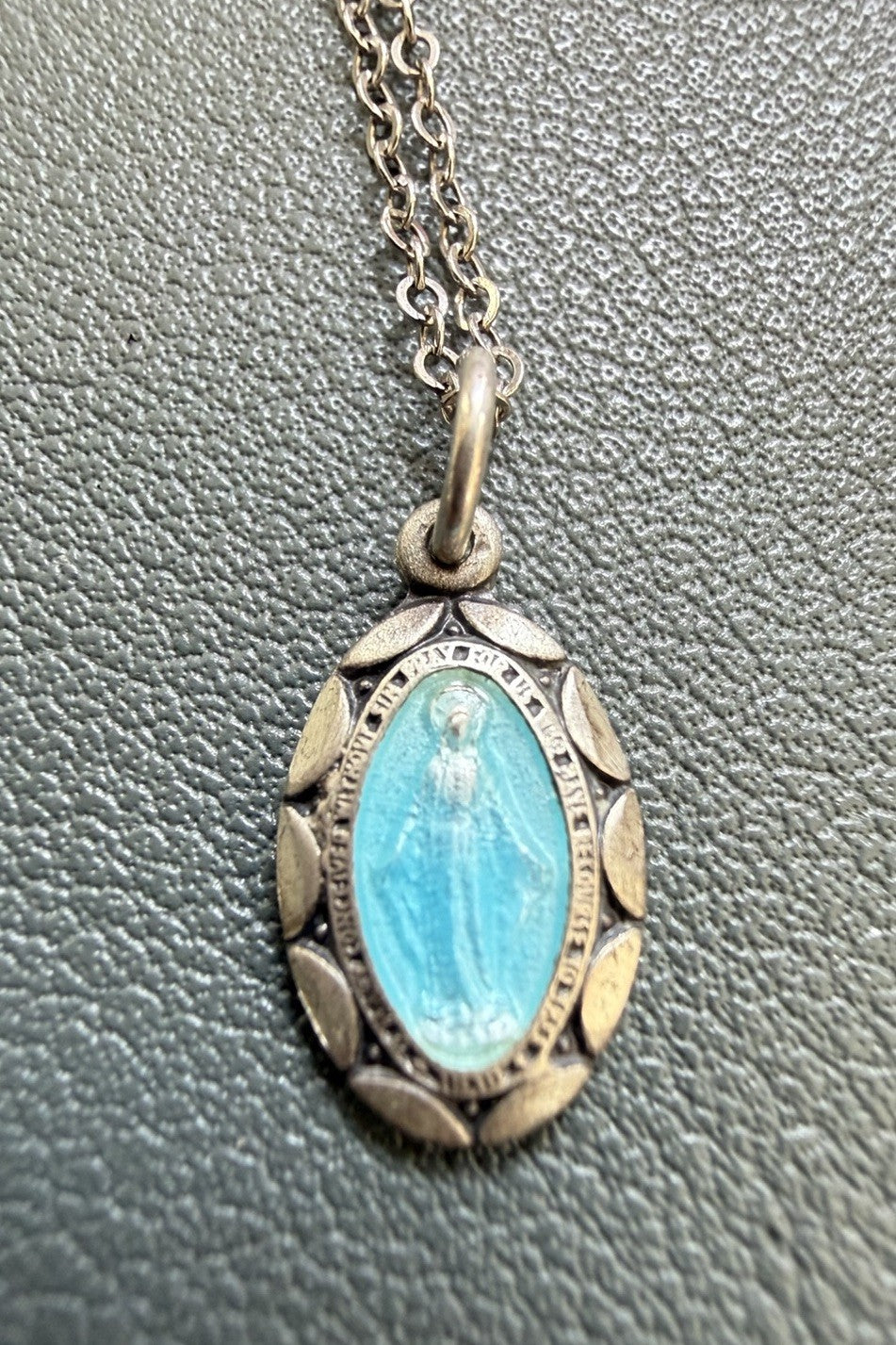 Blue Enameled Mary Sterling Silver Pendant And Sterling 16inch Necklace Chapel