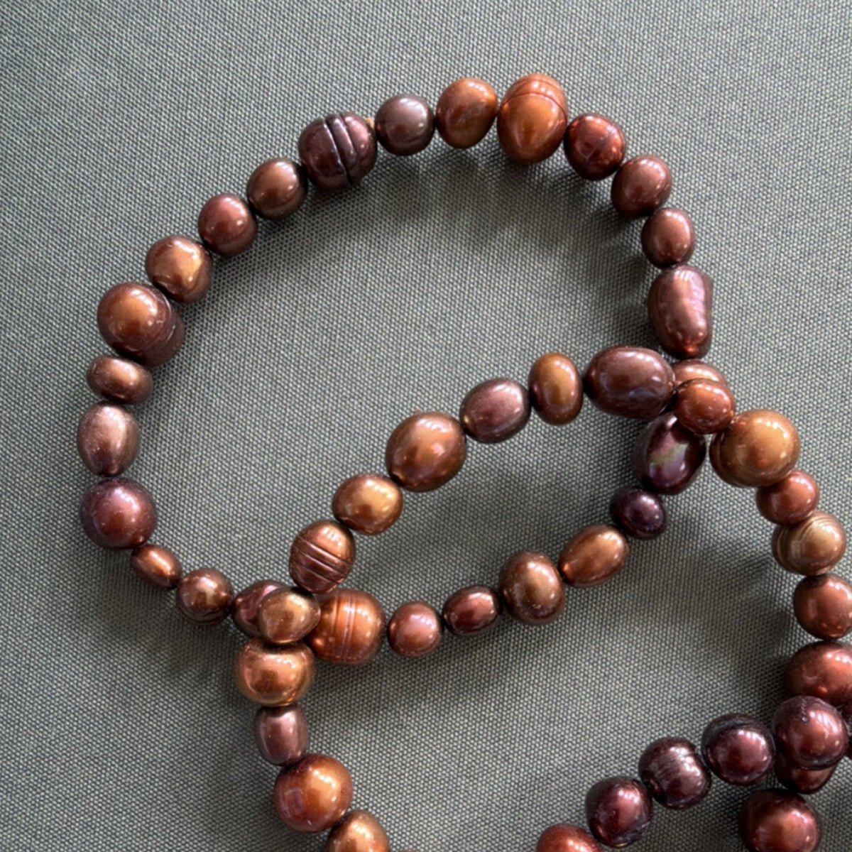 Chocolate/Amber colored Stretch Pearl Bracelet Set of 3 Stackable Round