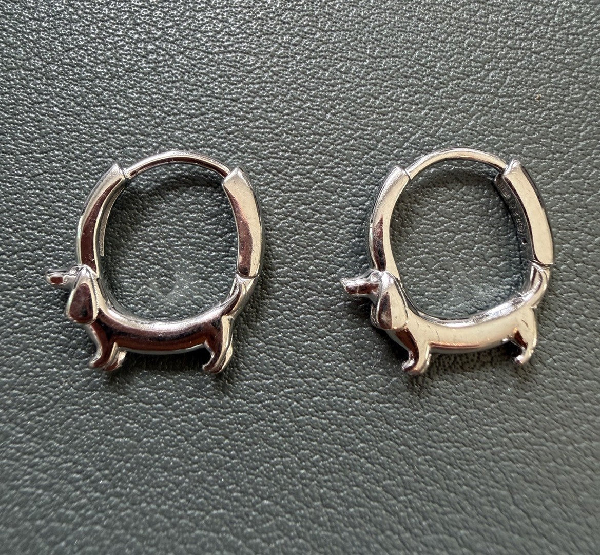 Pair of 925 Sterling Silver Adorable Dachshund Dogs Women Earrings Animal