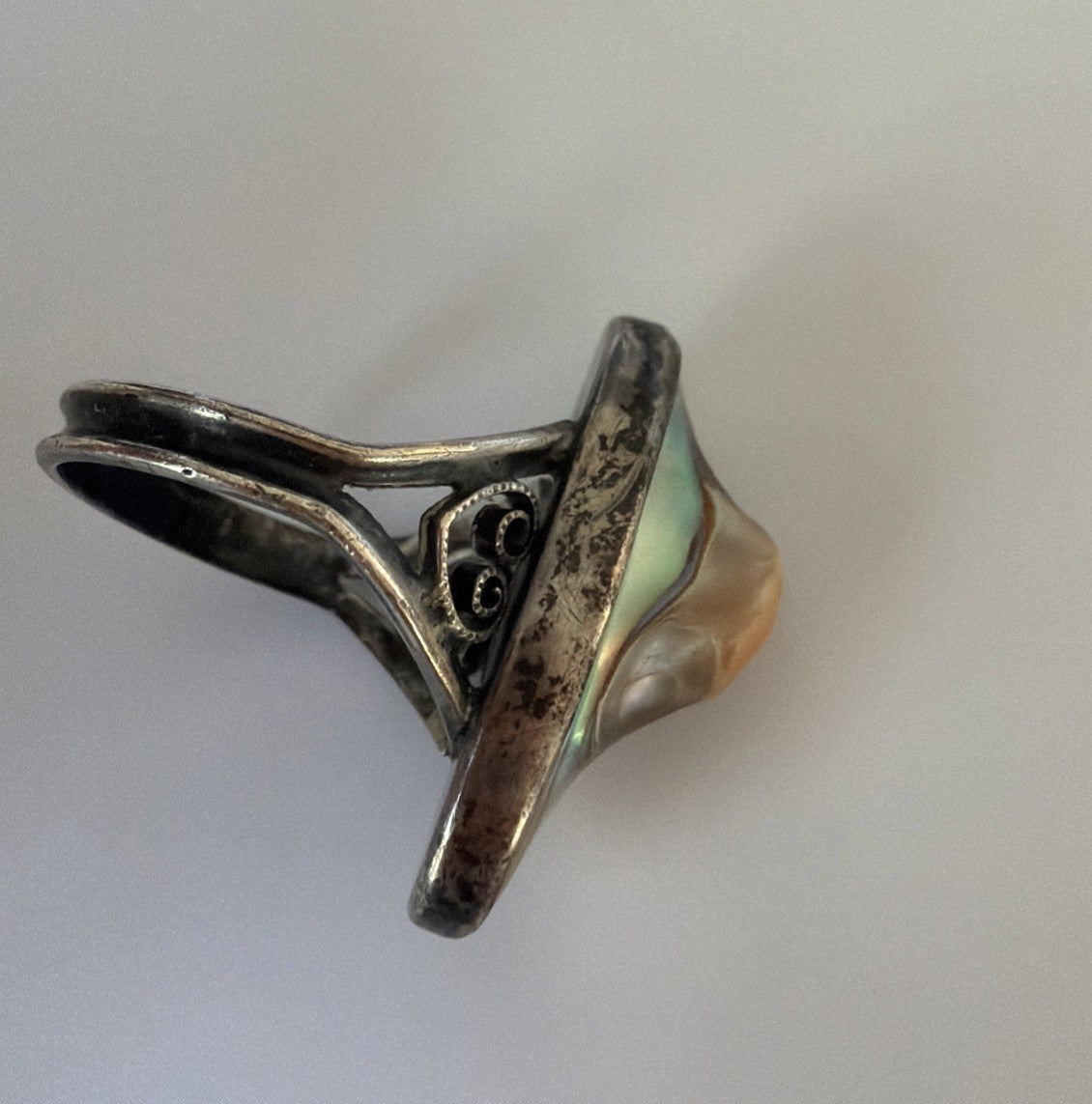Antique Art Nouveau Abalone Blister Pearl Ring - Sterling Silver Oval 925 Sz 5.5