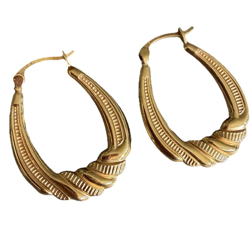 Vintage 14K Yellow Gold Twisted Rope Hoop Earrings Textured 1.5g