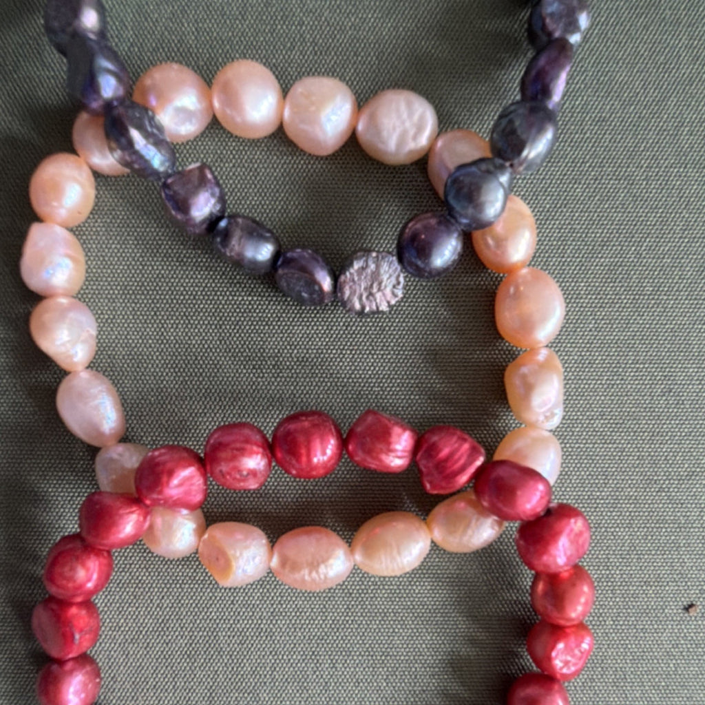 3pc Beaded Stretch Bracelet Set Freshwater Pearl Stackable Multicolor