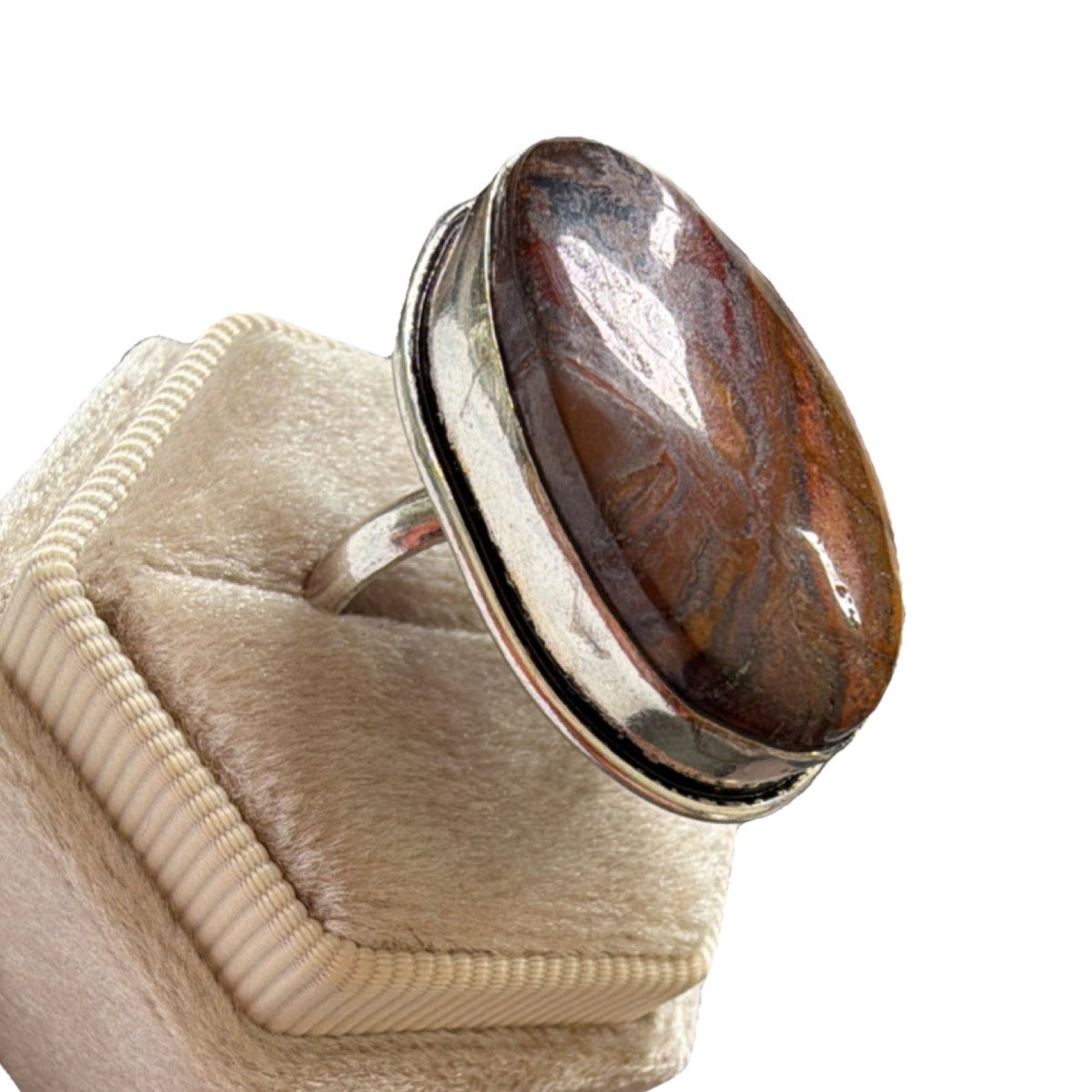 Oval Jasper Cocktail Ring Brown Red Yellow Size 7 Bezel Setting