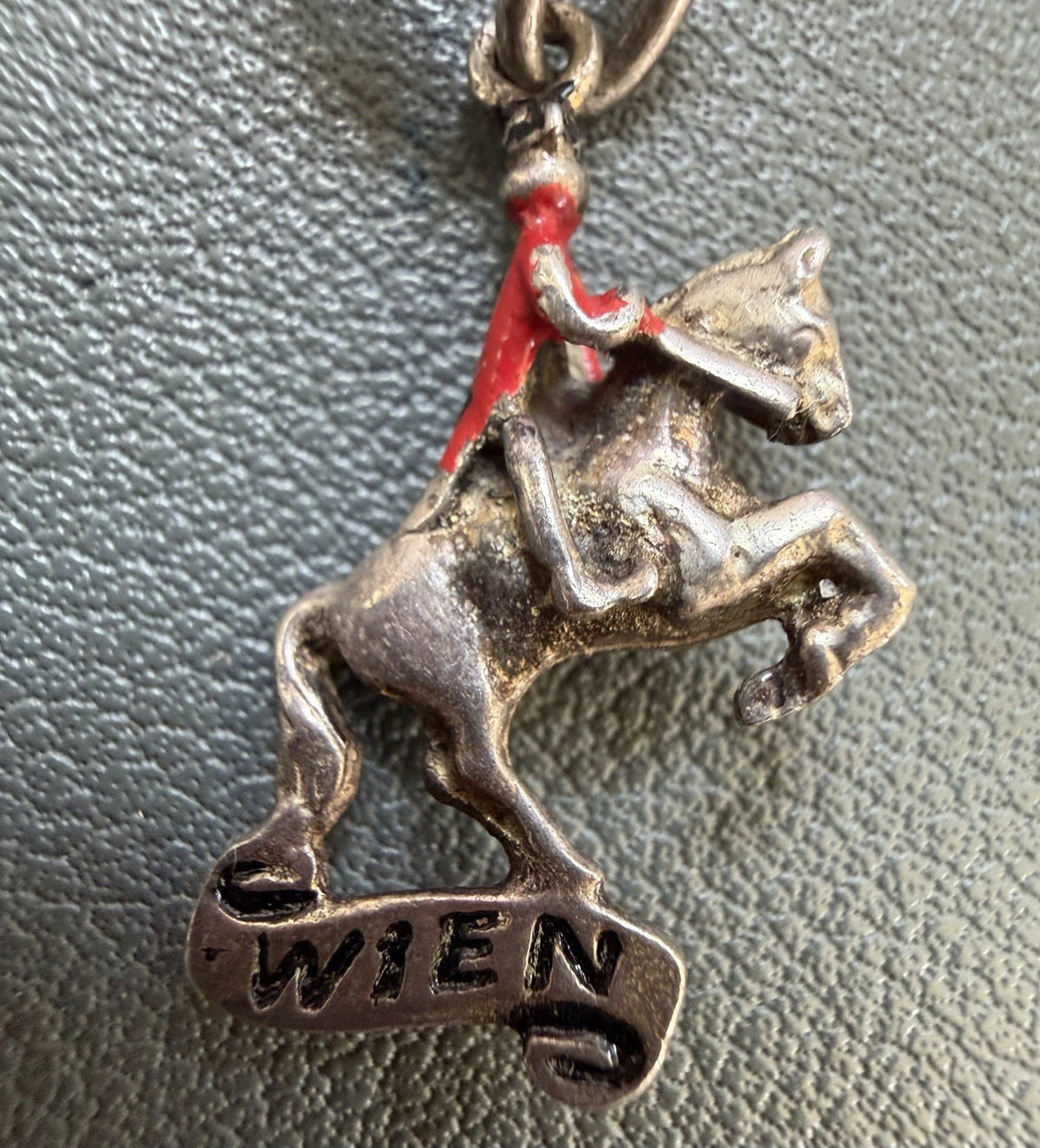 Vintage Sterling Silver 925 Pendant Bracelet Charm Wien Horse Red Enamel Jockey