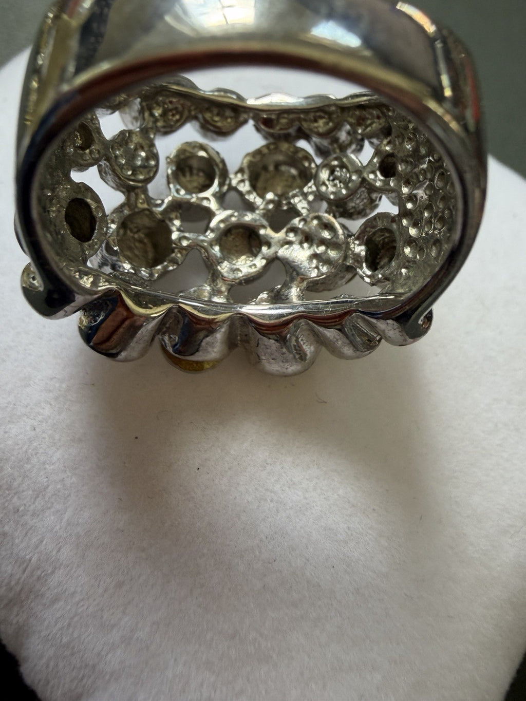 Silver Tone Cluster Cocktail Ring White  Crystal Rhinestone Size 7.25